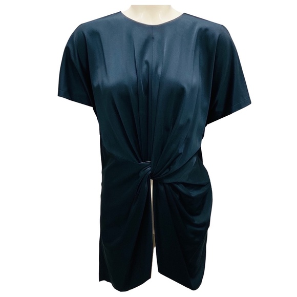 MARNI DEEP BLUE BONDED VISCOSE SHORT SLEEVED CREW NECK BLOUSE